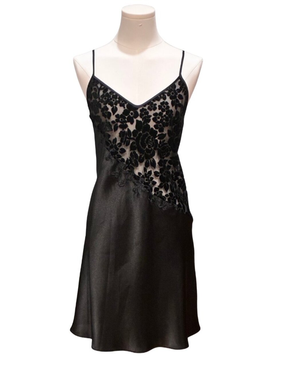 VTG Private Luxuries Black Satin Velvet Lace Burnout Y2K Dark Romance Lingerie L